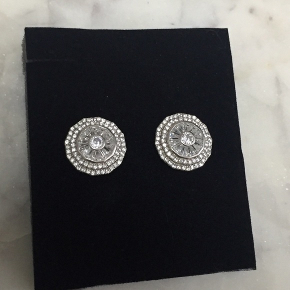 STERLING Silver & White CZ Brilliant Sparkly Mosaic Stud Earrings Bridal 16mm - Picture 6 of 9